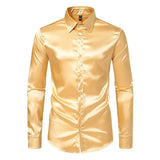 Nightclub Dress Red Satin Shirts Men Clothing Silk Like Long Sleeve Roupas Masculinas Mens Sexy Wedding Party Button Up Shirts