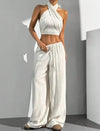 Women's Clothing Summer Casual Solid Color 2 Piece Set New Backless Cross-chest Wrapping Sexy Tank Top & Wide-leg Trousers Pants