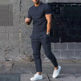 Mens Suit Summer Two-piece Suit Short-sleeved T-shirt Casual Fashion Trousers Sets for Men