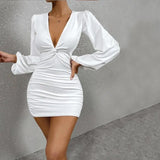 White Party Dresses for Women Wedding Banquet Robe Elegant Long Sleeved Robe Sexy Y2K Streetwear Female Clothing Vestidos