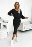 Fashion Two Piece Set Dress Women's Autumn Sexy V Neck Long Sleeve Pullover Top And Skirts Two Piece Set Dress