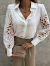 Women's Blouse White blank Elegant V-neck Lace Sleeve Cut-out Patchwork Office Commuter Black Shirt  For Female  S-XXL