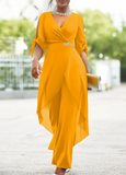 2024 Plus Size 6XL7XL 2-Piece Set Chiffon V-Neck Top and Loose Pants Elegant Commuting Plus Size Women 2-Piece Set