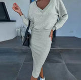 Fashion Two Piece Set Dress Women's Autumn Sexy V Neck Long Sleeve Pullover Top And Skirts Two Piece Set Dress