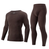 2-piece plus size men's fall/winter thermal underwear set fashion simple sleeve striped long-sleeved trousers casual pajamas set