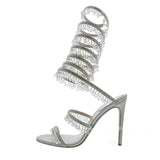 Round Open Toe Stiletto Elegant Summer New Snake-Shaped Rhinestone Foot Ring Strap High Heel Banquet Fashion Sandals for Women
