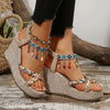 Bohemian Tassel Wedge Heel Sandals for Women Summer 2025 Printed Braided Gladiator Sandals Woman Chunky Platform Sandalias Mujer