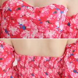 Elegant Floral Blouses For Women Sexy Backless Off Shoulder Crop Top Youth White Blouse Fashion Summer Women Clothing 2024