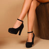 Women High Heels Fashion Suede Round Toe Female Platform Shoes Women Pumps Heeled Sandals Sexy Ankle Strap Footwear Big Size 42