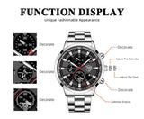 Fashion Mens Sports Watches Men Business Stainless Steel Quartz Watch Luxury Man Casual Calendar Luminous Clock Reloj Hombre