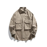 Men Oversize Loose Casual Long Sleeve Outdoor Cargo Shirts Cityboy Streetwear Fashion Plus Size Washed Cotton Shirt Blouse