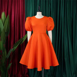 Elegant Dresses for Woman 2024 O Neck Short Sleeve High Waisted Pleated Mid Calf Luxury Female Birthday Party Dinner Vestidos