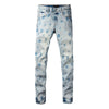 Top quality jeans Men Fashion High street Wash blue print letters Fashion Repair Low Rise Stretch Skinny Trousers Brand pants