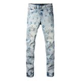 Top quality jeans Men Fashion High street Wash blue print letters Fashion Repair Low Rise Stretch Skinny Trousers Brand pants