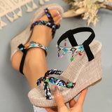 Bohemian Tassel Wedge Heel Sandals for Women Summer 2025 Printed Braided Gladiator Sandals Woman Chunky Platform Sandalias Mujer