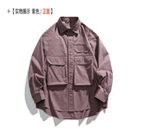 Men Oversize Loose Casual Long Sleeve Outdoor Cargo Shirts Cityboy Streetwear Fashion Plus Size Washed Cotton Shirt Blouse