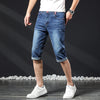 Mens Short Jeans Summer New Bermuda Casual Stretch Blue Knee Length Cropped Pants Slim Male Denim Shorts
