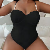 Summer new plus-size women's swimsuit a piece of high-grade sexy steel Tobikini plus-size diamond strap swimsuit
