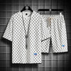 2025 Summer New Fashion Trend Men's Casual Relaxed Comfortable High Quality Plus-Size Two-Piece Sets M-5XL Checkered Sports Suit