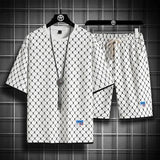2025 Summer New Fashion Trend Men's Casual Relaxed Comfortable High Quality Plus-Size Two-Piece Sets M-5XL Checkered Sports Suit