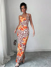 Women's Clothing Dress New Summer Sexy Backless Print Leopard V-Neck Dresses Streetwear Fashion Halter Lace-up Dresses Clothing
