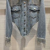 Chic Rhinestoness Tassels Beaded Denim Coat Bareback Diamonds Fringed Jeans Jacket Crystal Cardigan Streetwear Jaquetas
