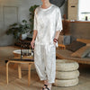 M-5XL Plus Size Mens Ankle Pants Sets 2 Piece Outfits Chinese Style Summer Streetwear Tracksuits Casual Shirt and Pants Set Male