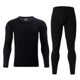2-piece plus size men's fall/winter thermal underwear set fashion simple sleeve striped long-sleeved trousers casual pajamas set