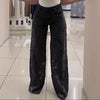 Plus Size Women's Stretch Denim Jeans With Cut-Out Lace Splicing Summer New High Waist Wide Pants Elegant Female Chic Trousers