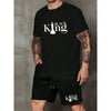 New Men's Short Sleeve Shorts Set Fashion King Printed T-Shirt Shorts 2 Sets of Casual Round Neck Jumper Breathable Sportswear