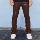 Mens Leather Pants Autumn New Casual Street Fashion Solid Color Bell Bottoms Joker Casual Pants Men