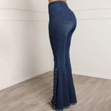 Women's casual jeans, fashionable studded Button flared y2k jeans
