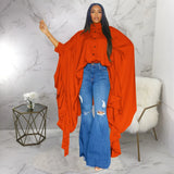 SOMO Plus Size Women Clothes Pleated Long Cape Shirt Bat Full Sleeve Irregularity Blouse Top One Size Loose Dropshipping 2023