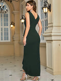 Women's Formal Evening Dress Bodycon Ruffle Hem Mermaid Split Cocktail Long Dresses Elegant Wedding Guest Dress