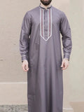 Muslim men's robe long-sleeved ethnic style embroidered stand collar Arabic clothing men's Islamic casual robe