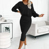 Fashion Two Piece Set Dress Women's Autumn Sexy V Neck Long Sleeve Pullover Top And Skirts Two Piece Set Dress