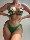 Women 3D Floral Knitted Crochet Bikini Set Swimsuit Sleeveless Halter Swimwear Female Two Pieces Bathing Suit Beachwear Bather