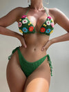 Women 3D Floral Knitted Crochet Bikini Set Swimsuit Sleeveless Halter Swimwear Female Two Pieces Bathing Suit Beachwear Bather