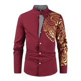 Men's Business Shirts Men Dress Shirt Casual Streetwear Black Gold Stamping Printed Shirt Design Turn Down Collar Male Tops