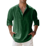 New Men Casual Shirts Lightweight Long Sleeve Henley Cotton Shirts for Beach Linen Shirts Hawaiian Breathable Collar Tops