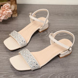 Summer Women Sandals New Elegant Square Heel Rhinestone Women Shoes Plus Big Fashion Comfortable High Heels Sandals