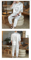 M-5XL Plus Size Mens Ankle Pants Sets 2 Piece Outfits Chinese Style Summer Streetwear Tracksuits Casual Shirt and Pants Set Male