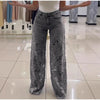 Plus Size Women's Stretch Denim Jeans With Cut-Out Lace Splicing Summer New High Waist Wide Pants Elegant Female Chic Trousers