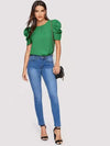 Women Blouse Fashionable Summer Versatile Urban Leisure Bubble Sleeve Round Neck Straight Tube Women's T-shirt Blouses Shirts