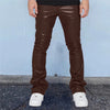 Mens Leather Pants Autumn New Casual Street Fashion Solid Color Bell Bottoms Joker Casual Pants Men