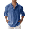 New Men Casual Shirts Lightweight Long Sleeve Henley Cotton Shirts for Beach Linen Shirts Hawaiian Breathable Collar Tops