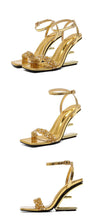 Eilyken Street Style Crystal Diamond Square Toe Womens Sandals Fashion Buckle Strap Strange Heels Summer Shoes