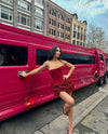 Women Sexy Red 3D Flowers Dress Sets Y2K Fishbone Bandage Adjustable Tube Top Flower Mini Skirt Suit High Street Women Outfits