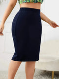 2025 Summer Plus Size Solid Slim Skirt, Casual High Waist Slit Skirt, Women's Plus SizeClothing