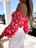 Elegant Floral Blouses For Women Sexy Backless Off Shoulder Crop Top Youth White Blouse Fashion Summer Women Clothing 2024
